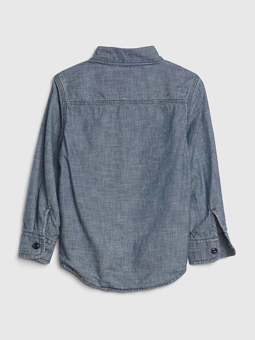 2 of 8 showing, with the color chambray of product Toddler Jersey-Lined Chambray Shirt