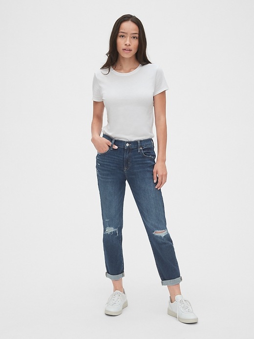 Mid Rise Distressed Girlfriend Jeans | Gap