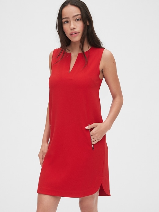 View large product image 1 of 1. Split-Neck Zip-Pocket Dress