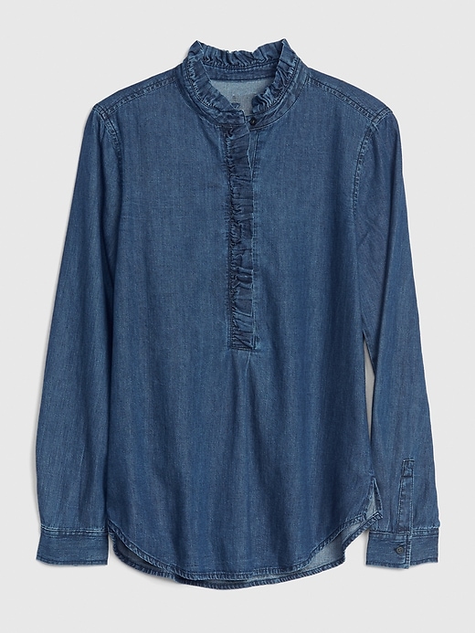 Image number 5 showing, Denim Ruffle-Trim Popover Shirt