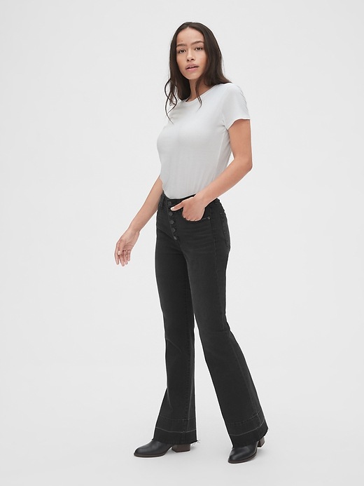 Image number 3 showing, High Rise Button-Fly Flare Jeans with Secret Smoothing Pockets