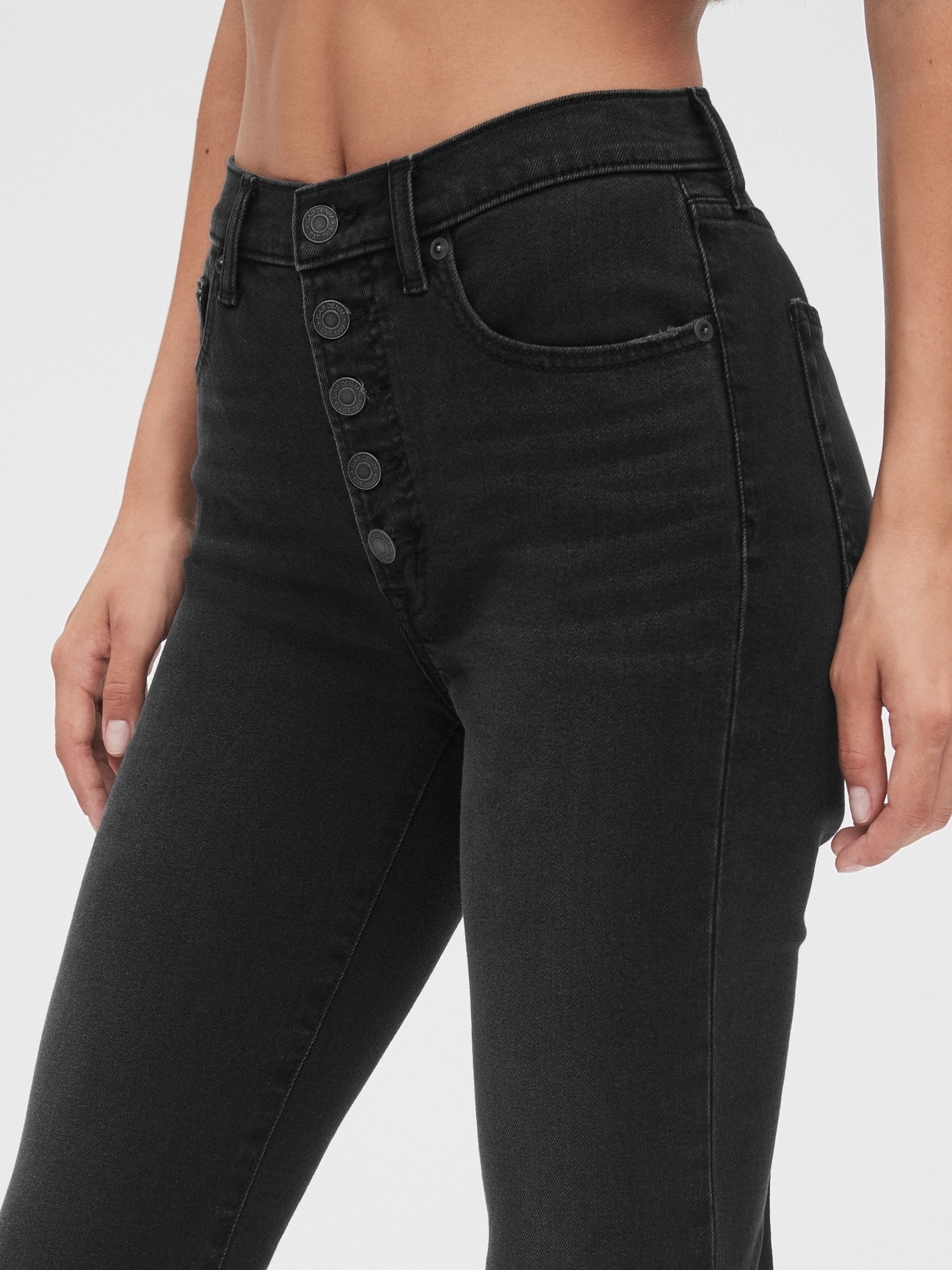 high waisted button black jeans