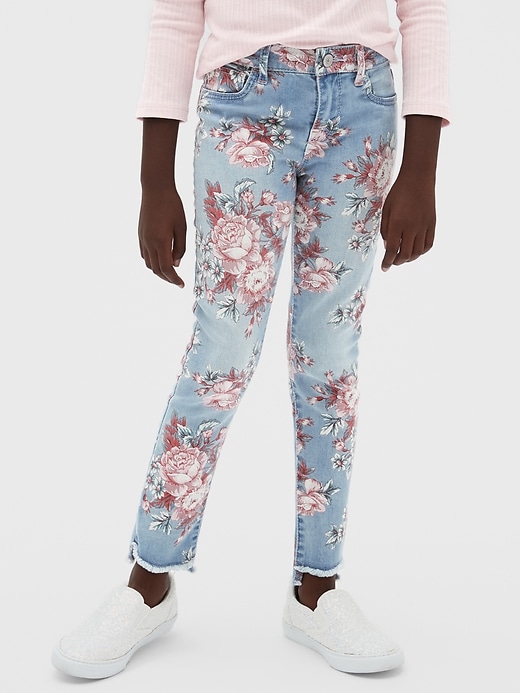2 of 8 showing, with the color floral print of product Kids Step-Hem Floral Jeggings with Stretch