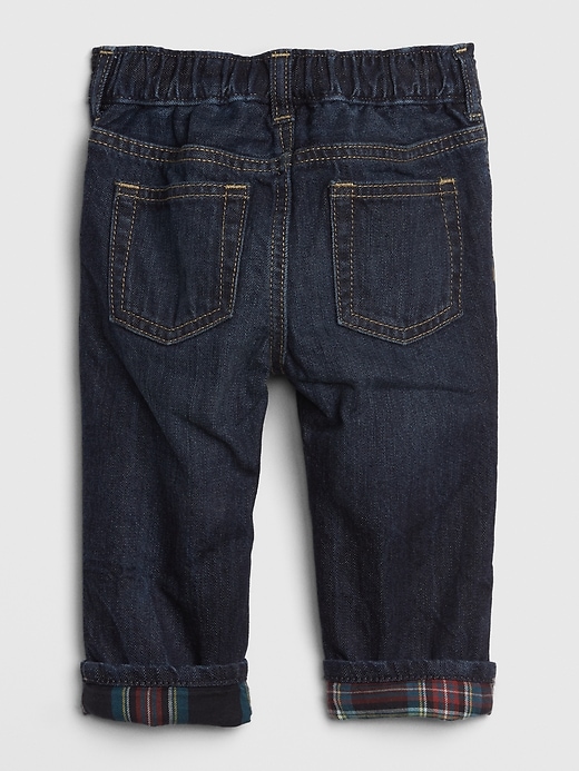 2 of 8 showing, with the color dark wash indigo of product Baby Flannel-Lined Straight Jeans