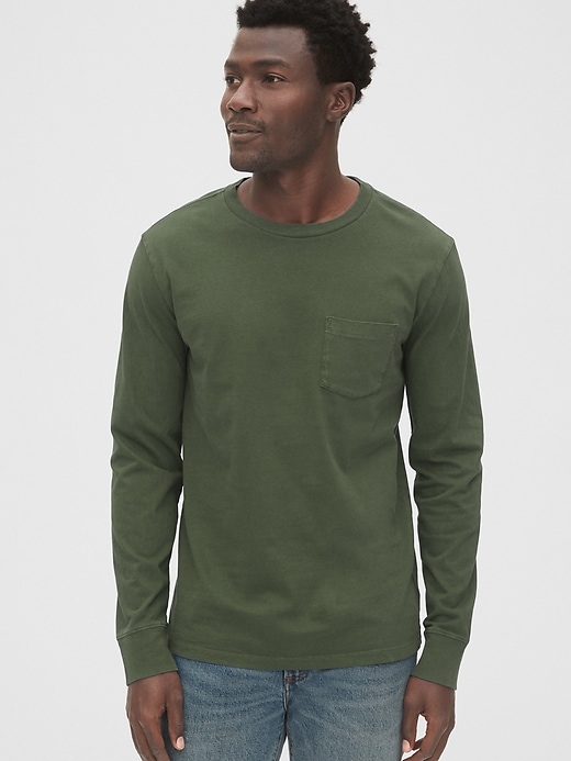 1 of 8 showing, with the color green holly of product Long Sleeve Pocket T-Shirt