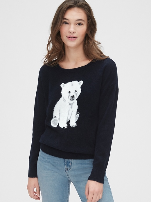 Image number 8 showing, Fuzzy Intarsia Graphic Crewneck Sweater