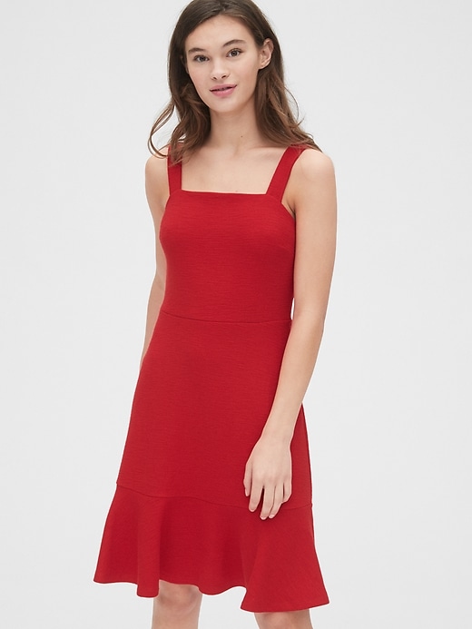 1 of 8 showing, with the color pure red of product Apron Flounce Dress