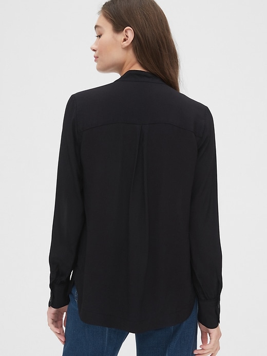 2 of 8 showing, with the color true black of product Tie-Neck Blouse