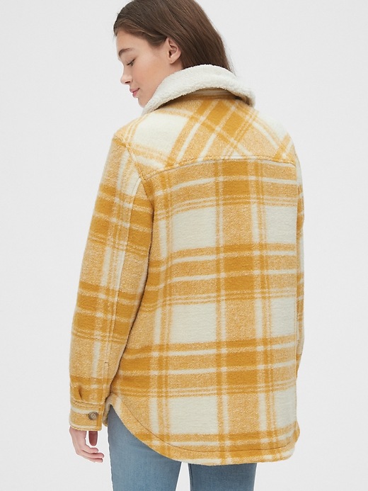 Image number 2 showing, Plaid Wool-Blend Shirt Jacket with Detachable Sherpa Collar
