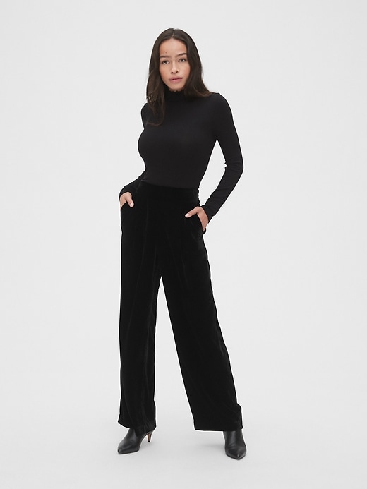 Image number 3 showing, High Rise Velvet Pleated Wide-Leg Pants