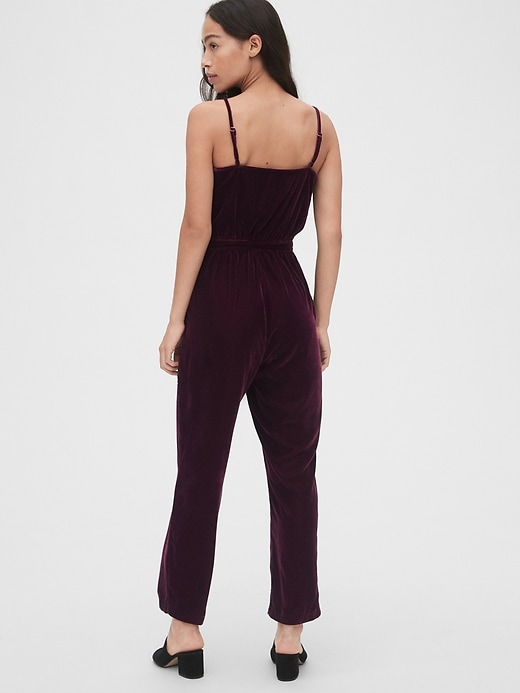 2 of 8 showing, with the color vamp red of product Velvet Cami Wrap-Front Jumpsuit