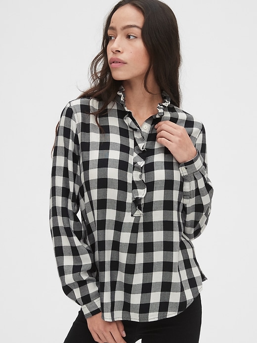 Ruffle Plaid Popover Blouse