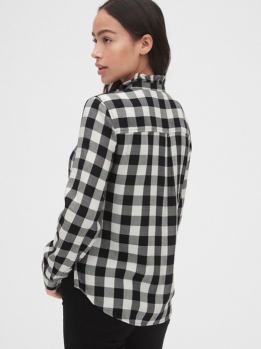 2 of 8 showing, with the color black plaid of product Ruffle Plaid Popover Blouse