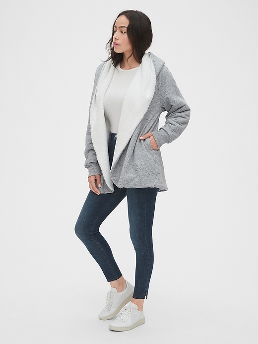 Image number 3 showing, Sherpa-Lined Open-Front Hoodie in French Terry