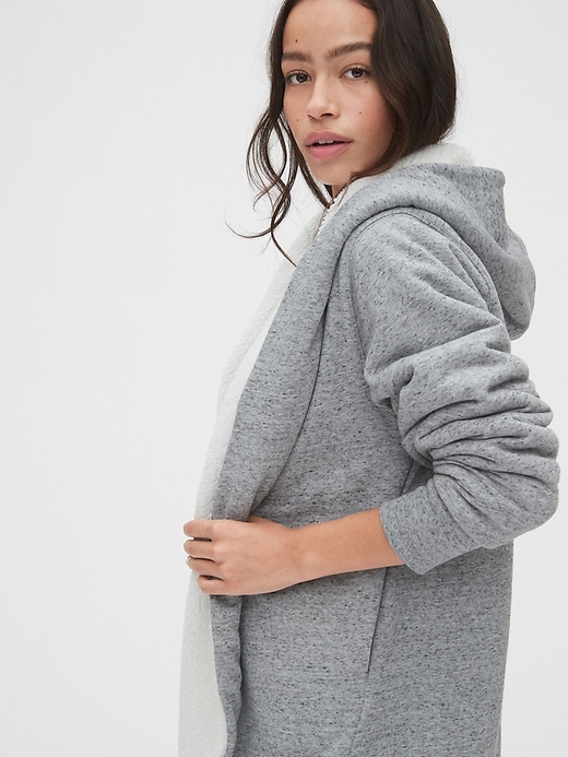Image number 5 showing, Sherpa-Lined Open-Front Hoodie in French Terry