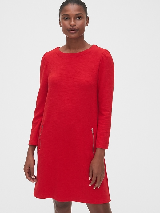 Image number 1 showing, Zip Pocket Textured Puff-Sleeve Dress