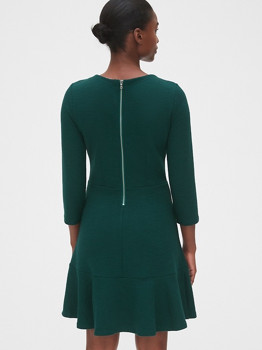 2 of 8 showing, with the color tropic green of product Textured Fit and Flare Flutter Dress