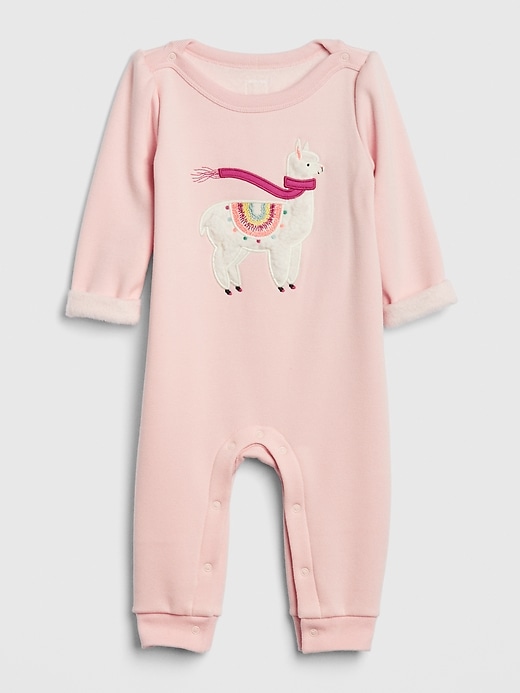 1 of 8 showing, with the color pink cameo of product Baby Applique Cozy One-Piece