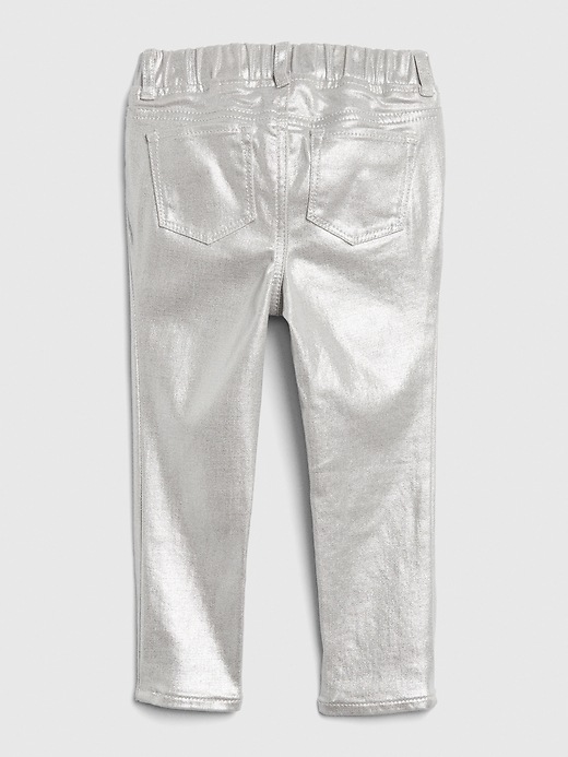 2 of 8 showing, with the color silver grey of product Toddler Foil Jeggings with Stretch