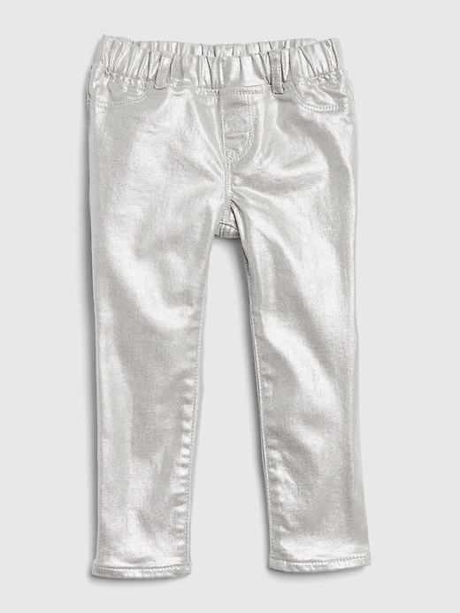 1 of 8 showing, with the color silver grey of product Toddler Foil Jeggings with Stretch