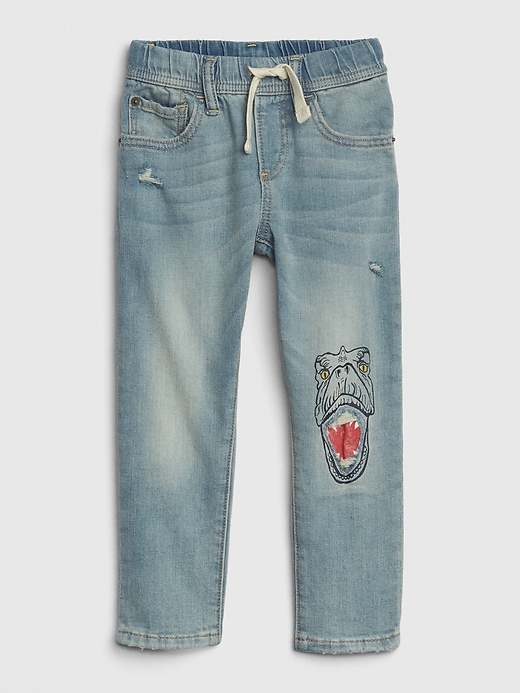 Image number 1 showing, Toddler Dino Pull-On Slim Jeans with Stretch