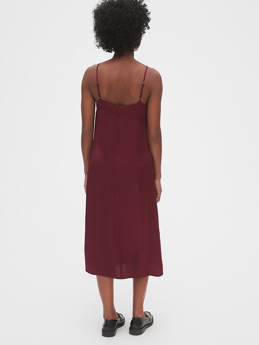 2 of 8 showing, with the color bell burgundy of product Satin Cami Midi Slip Dress