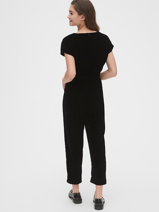 2 of 8 showing, with the color true black of product Velvet V-Neck Jumpsuit