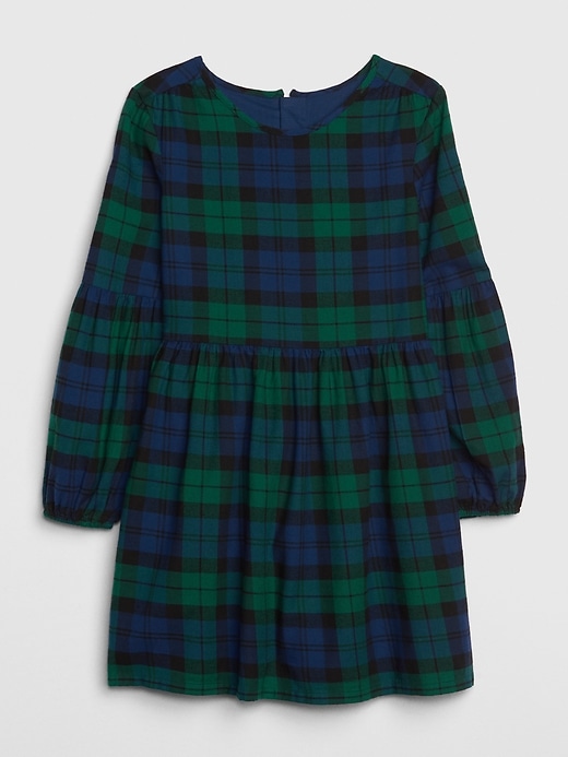 1 of 8 showing, with the color green plaid of product Kids Plaid Balloon-Sleeve Dress