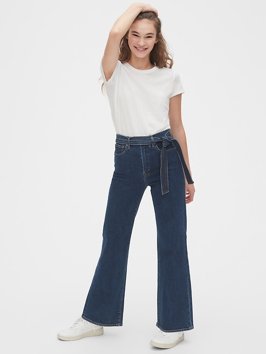 Image number 3 showing, High Rise Tie-Belt Denim Trousers with Secret Smoothing Pockets