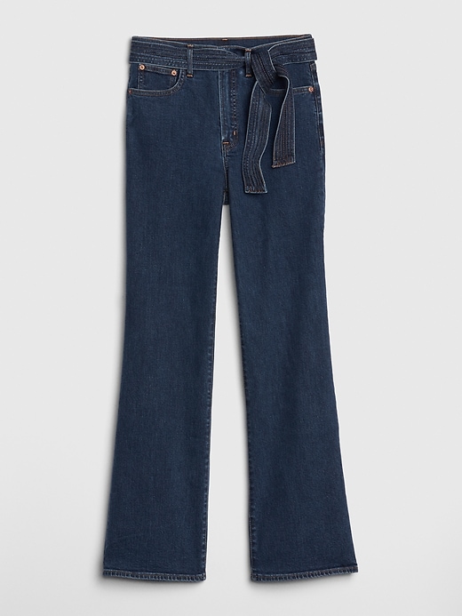 Image number 8 showing, High Rise Tie-Belt Denim Trousers with Secret Smoothing Pockets