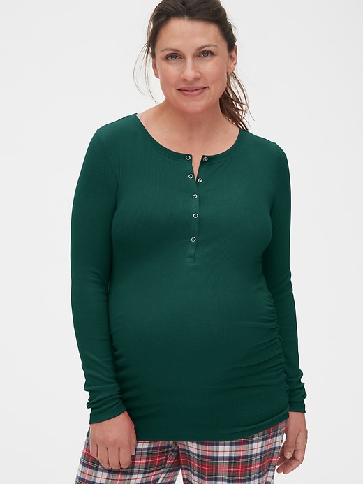 1 of 8 showing, with the color green pine of product Maternity Ribbed Sleep Henley