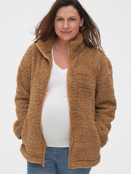 Image number 1 showing, Maternity Sherpa Full-Zip Jacket