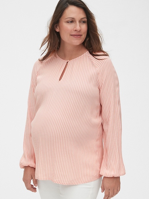 Image number 1 showing, Maternity Stripe Keyhole Top