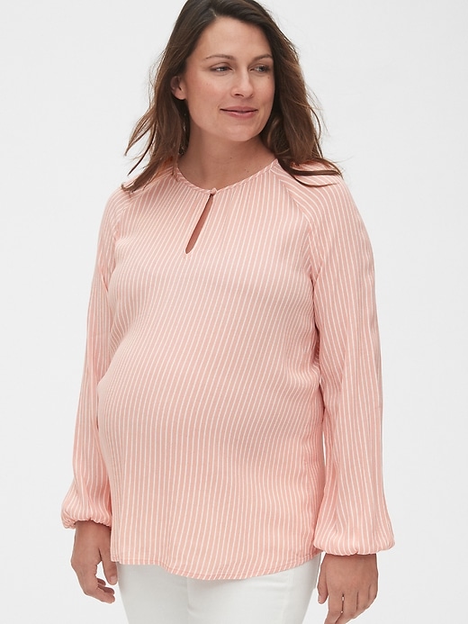 1 of 8 showing, with the color pink stripe of product Maternity Stripe Keyhole Top