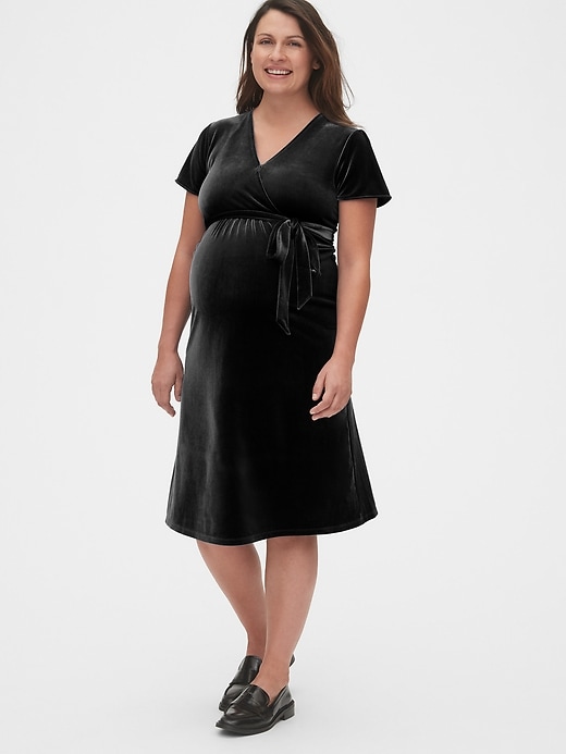 Image number 5 showing, Maternity Velvet Faux-Wrap Dress