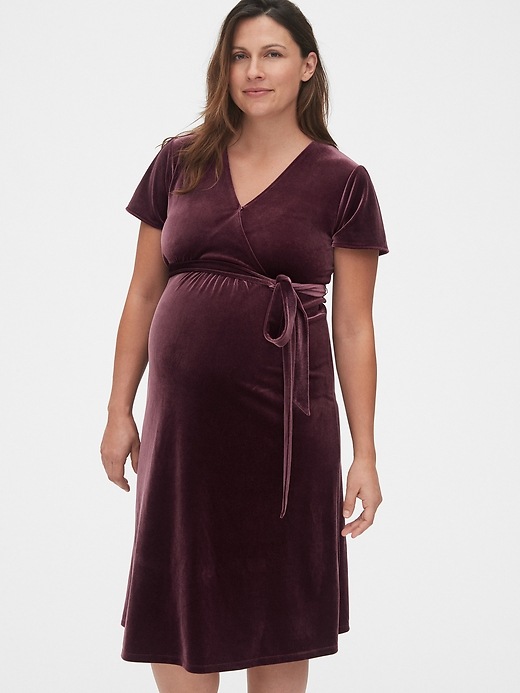 Image number 1 showing, Maternity Velvet Faux-Wrap Dress