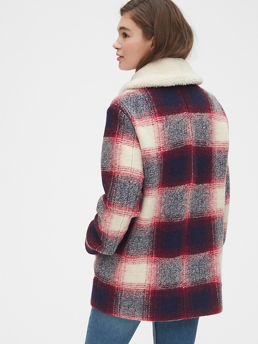 Image number 2 showing, Plaid Wool-Blend Coat with Detachable Sherpa Collar
