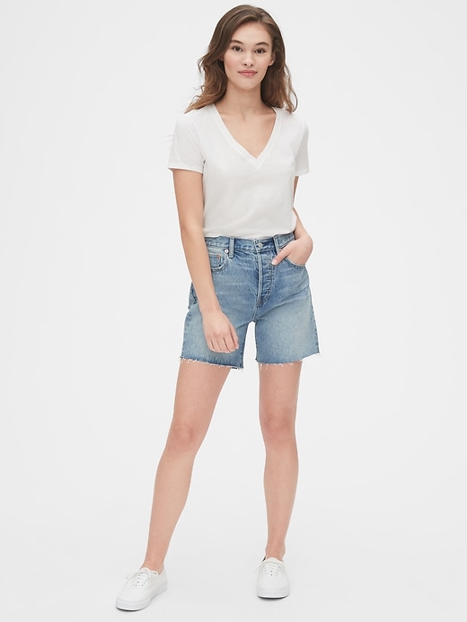 Image number 3 showing, Mid Rise Boyfriend Shorts with Raw Hem