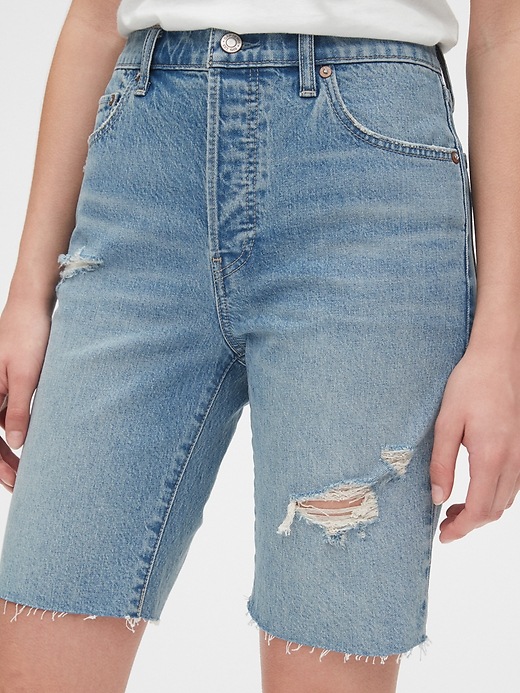 high rise denim bermuda shorts