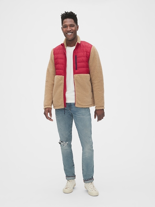 Image number 3 showing, Mix-Fabric Sherpa Full-Zip Jacket