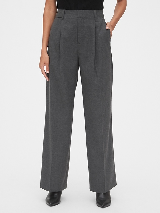 1 of 8 showing, with the color charcoal heather of product High Rise Pleated Wide-Leg Pants