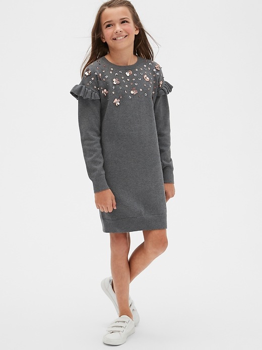 Image number 2 showing, Kids Floral Sequin Sweater Dress