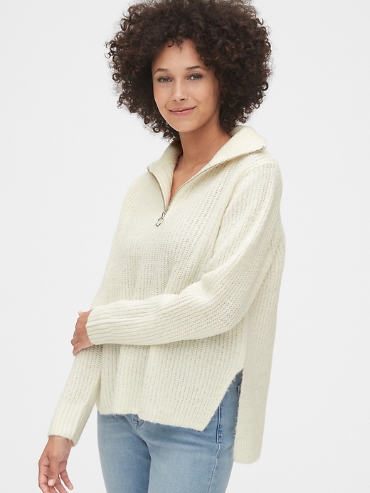 1 of 8 showing, with the color milk white of product Shaker Stitch Half-Zip Sweater