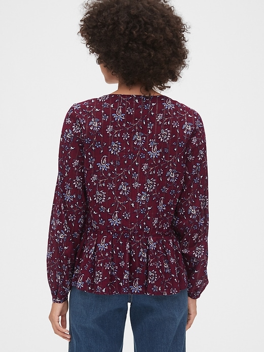 Image number 2 showing, Floral Print Button-Front Peplum Top