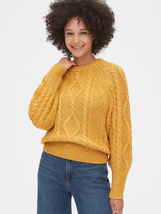 Image number 1 showing, Marled Cable-Knit Crewneck Sweater