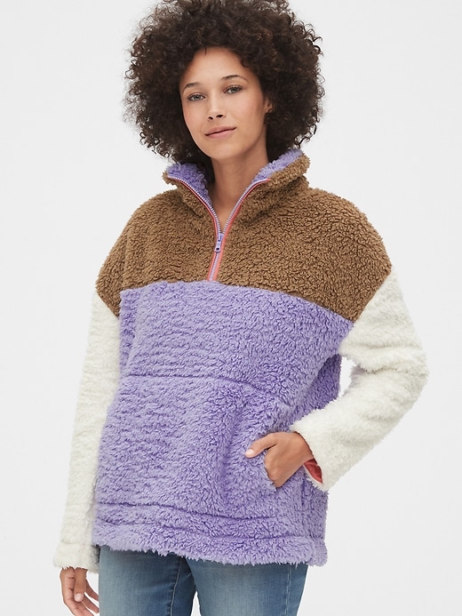 Colorblock Sherpa Quarter-Zip Pullover Sweatshirt
