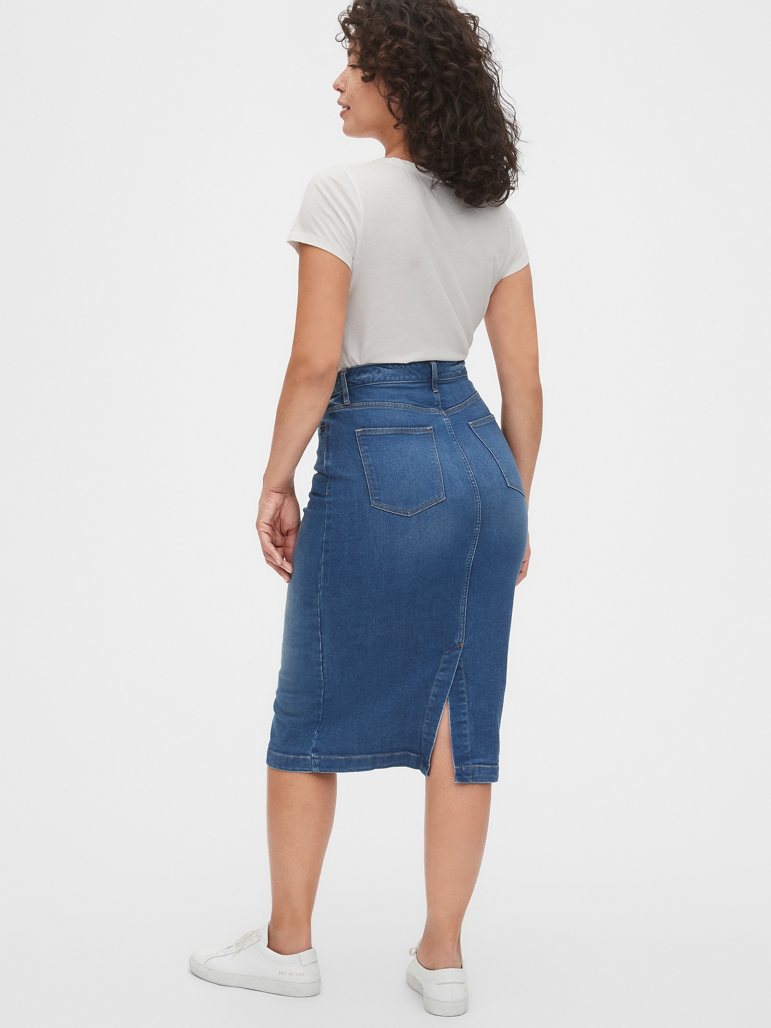 Gap high rise denim midi skirt sale