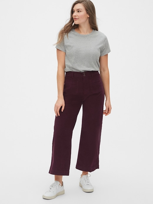 2 of 8 showing, with the color secret plum purple of product High Rise Mariner Wide-Leg Cords