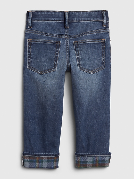 Image number 2 showing, Toddler Plaid-Lined Straight Jeans with Stretch
