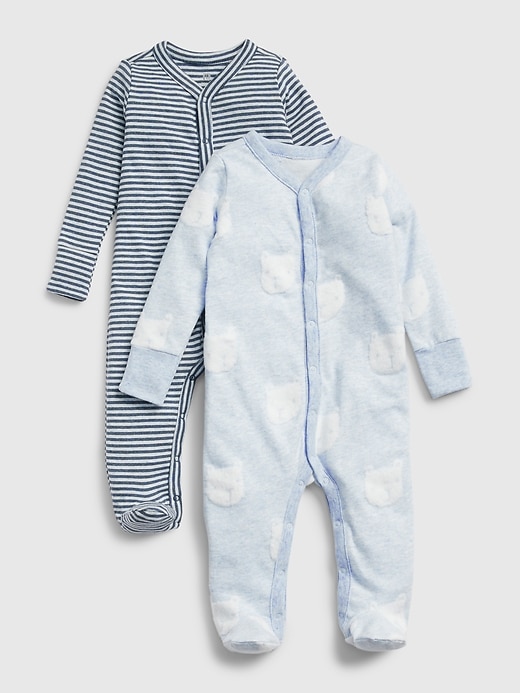 1 of 8 showing, with the color blue heather of product Baby Print Footed One-Piece (2-Pack)